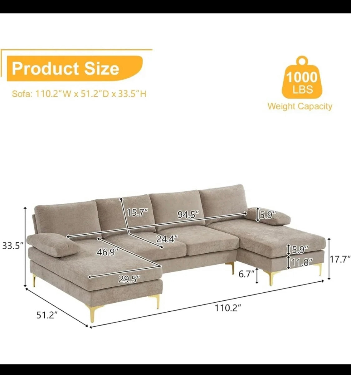 Modular, U shaped, sectional sofa